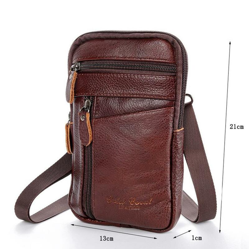 Кожаный поясной кошелек для мужчин, вертикальная многофункциональная вместительная сумка на одно плечо с косым носком и многослойной пряжкой для телефона