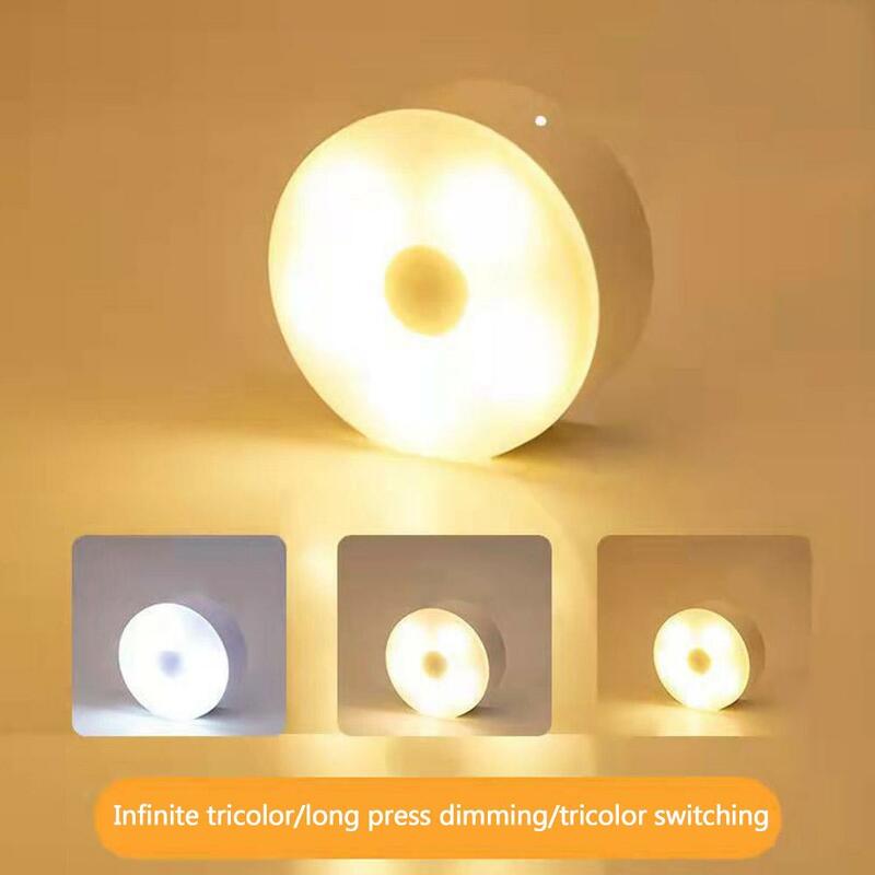 Mini LED Touch Sensor Night Lights USB Rechargeable Wall Round Portable Bedroom Light Dimming Lamp Magnetic Base Night Kitc E8E6