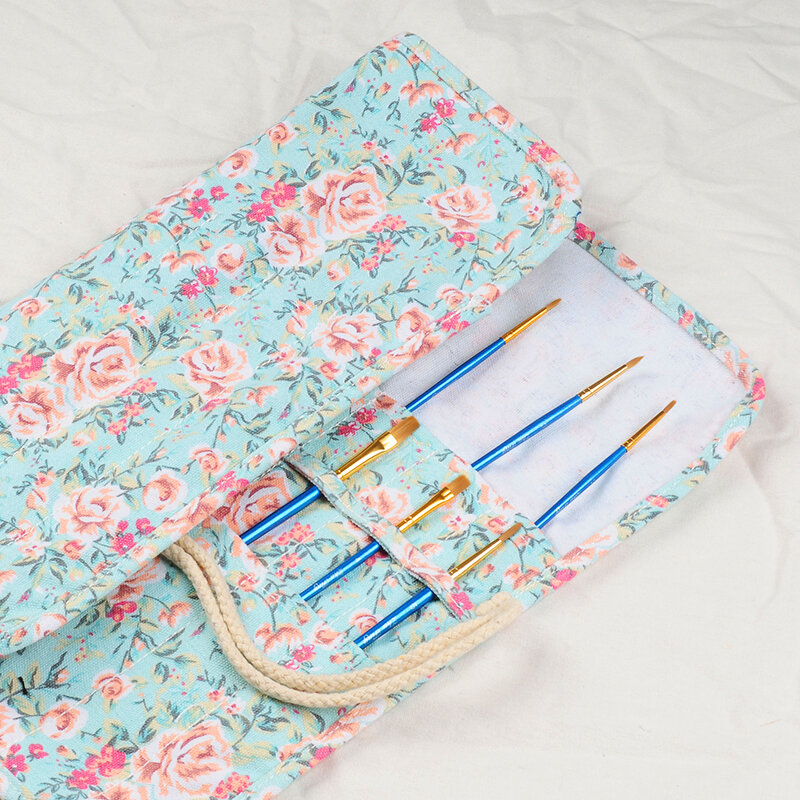 Tas pensil portabel 12/24/36/48 lubang, tas pengatur kantong penyimpanan kosmetik alat tulis Korea, wadah pensil gulung motif bunga Kawaii