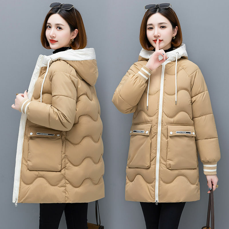 2023 nowa damska puchowy płaszcz bawełniany kurtka zimowa damska wersja średniej długości parki odzież z kapturem ciepły płaszcz