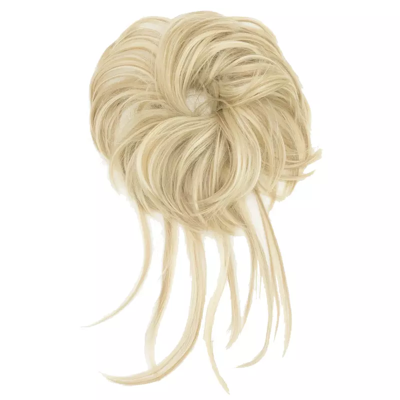 2PCS Messy Hair Bun Piece Updo Scrunchies Wrap Ponytail Dirty Blonde Curly Hairpiece Chignon Headband Messi Bun for Women