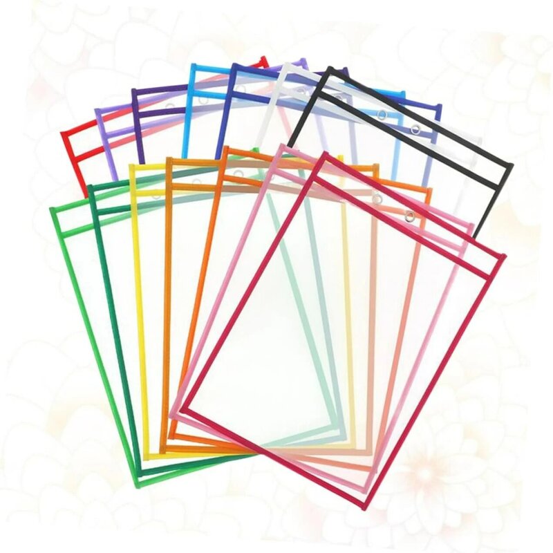 6Pcs PVC Transparent Teaching Pocket Folder Sleeves Reusable Dry Erase Pockets Sleeves Oversized Clear Stationery Storage Pouch