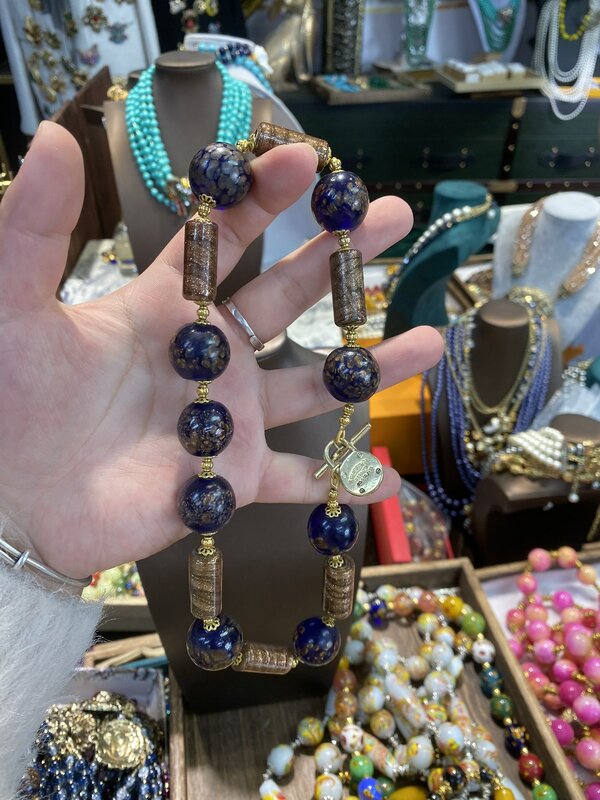 Moda starszy Temperament niebieskie szkło naszyjniki dla kobiet dziewczyna prezent impreza biżuteria akcesoria