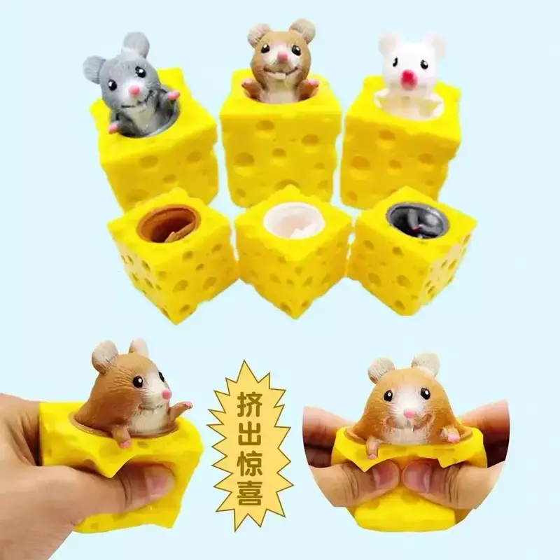 Stress-relieving Pet Cheese Mouse Cheese Pinch Fun Stress Ball Vent Squirrel Cup Prank Toy Antistress Toy Small Toys Fidget Toy