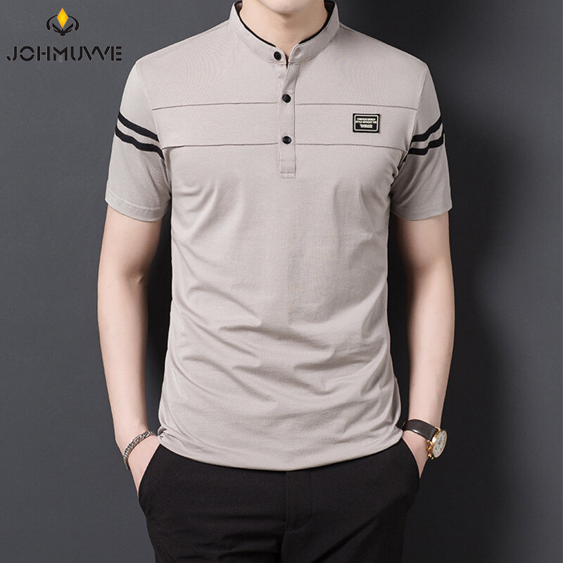 POLO de moda de verano para hombre, camiseta informal de algodón transpirable, Camiseta cómoda Coreana de manga corta con cuello levantado