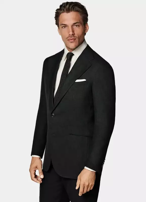 Traje de negocios inteligente de lino negro para hombre, chaqueta Formal de graduación, conjuntos de Blazer elegante, esmoquin ajustado de 2 piezas para novio, Verano