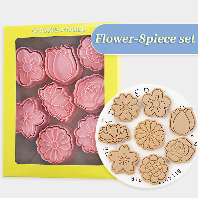 8 Cái/bộ Hình Hoa Khuôn Cắt Cookie Hình 3D Nhựa Bánh Quy Khuôn Bánh Quy Tem Tự Làm Bánh Kẹo Khuôn Mẫu Bếp Nướng Bánh Ngọt Máy Nướng