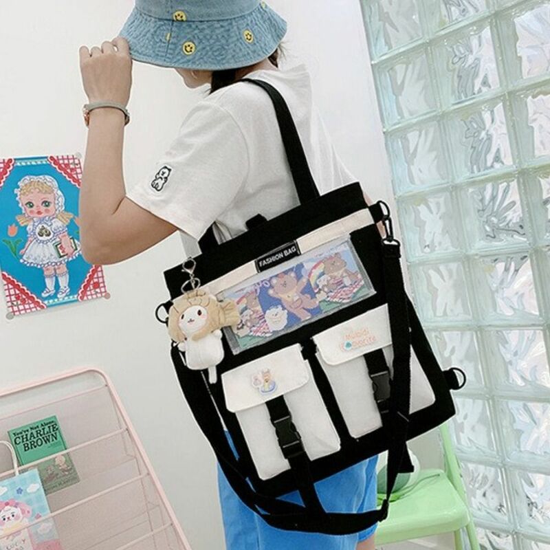 女性のための韓国のファッショナブルなキャンバスハンドバッグ,学生のショルダーバッグ,女の子のためのクロスオーバーボディバッグ