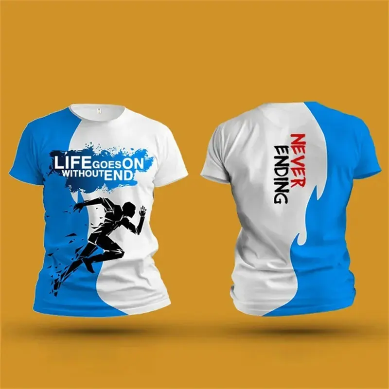 남성용 야외 피트니스 달리기 스포츠 티셔츠, 캐주얼 여성 반팔 상의, 3D 그라데이션 하라주쿠 상의, 여름 신상 패션