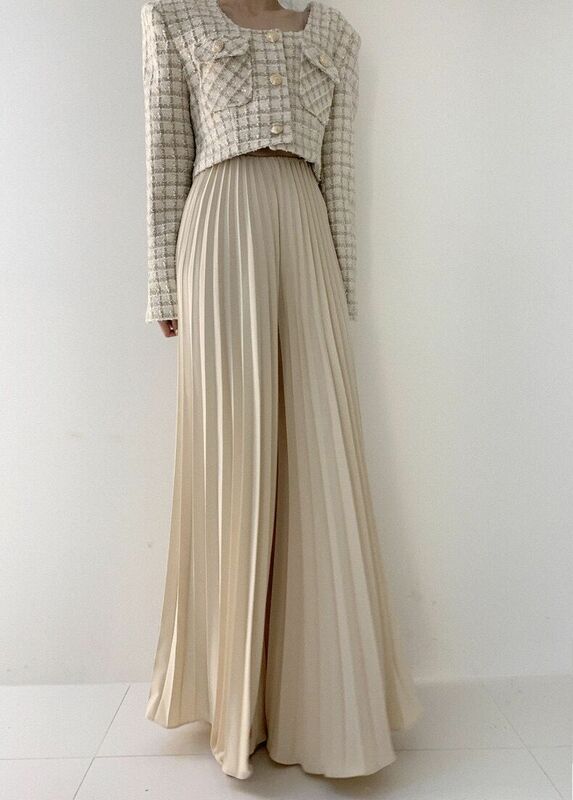 Instagram primavera nuovo Design di nicchia con sensazione di pieghe a vita alta effetto dimagrante pantaloni Casual a gamba larga pieghettati per le donne