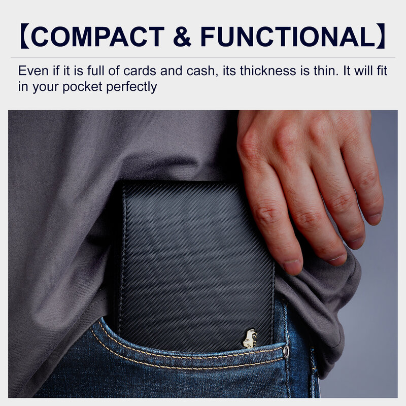 BISON 데님 탄소 섬유 비즈니스 남성 지갑, RFID 차단 카드홀더 단지갑, 최고의 선물, 남자 친구 남편 아버지 지갑