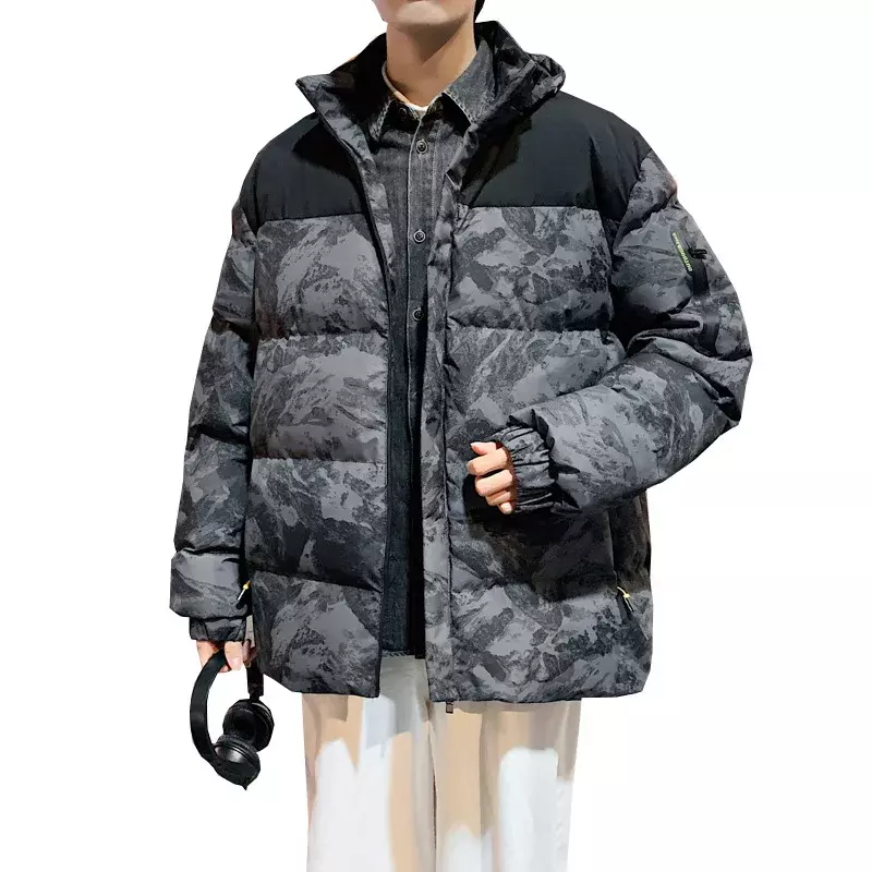 Jaket Puffer kamuflase untuk pria, jaket mantel parka musim dingin, jaket Windbreaker olahraga luar ruangan tebal, jaket hangat dengan tudung untuk pria, 2023