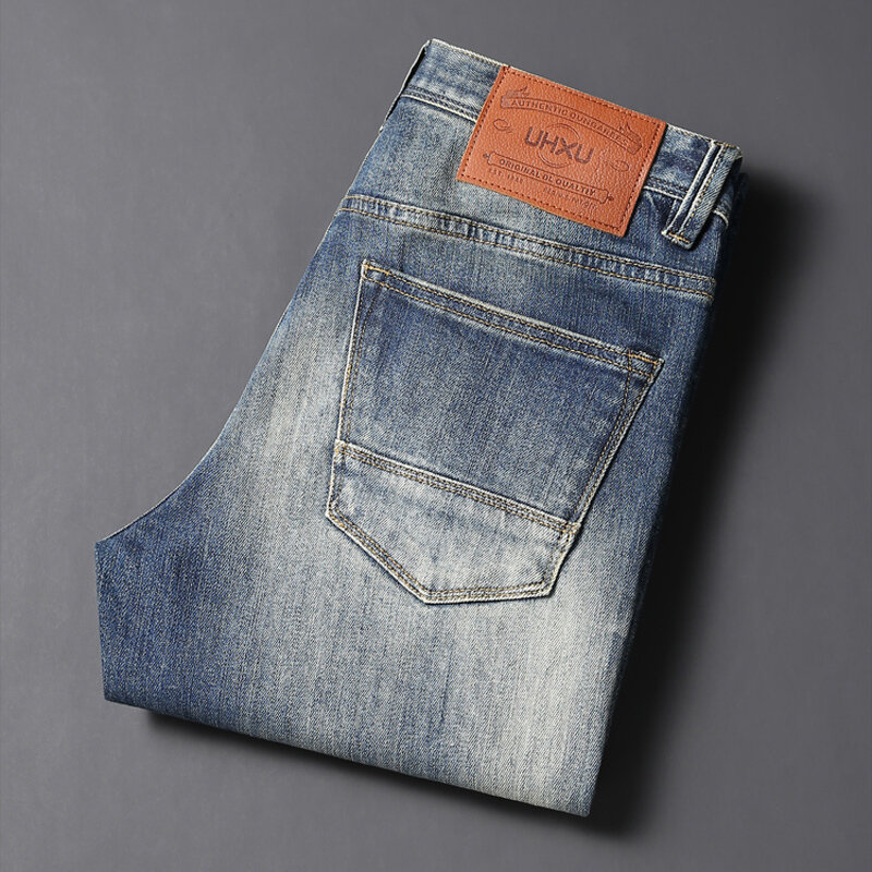 Jeans rétro déchirés pour hommes, pantalons en denim, coupe couvertes élastique, bleu vintage, mode européenne, zones bre, haute qualité