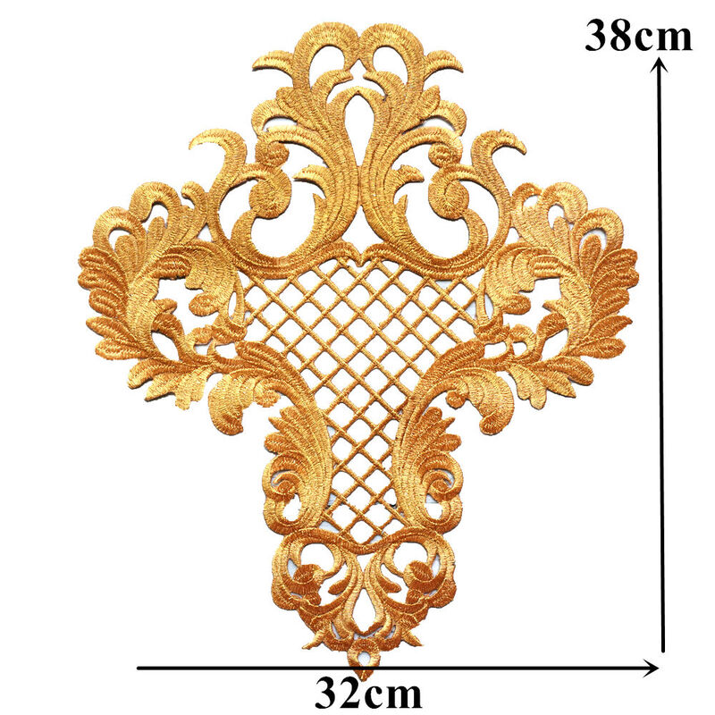 Gold Embroidery Baroque Grid Sequin Flower Applique Sew Iron Patch Wedding Gown Bridal Dress Clothes DIY Handwork Patches Crafts