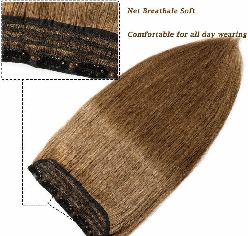 Clip in Hair Extensions One Piece 5 Clips 120g Soft Silky Straight Hair #6 Light Brown  3/4 Full Head Shaped Weft Thicker Hair