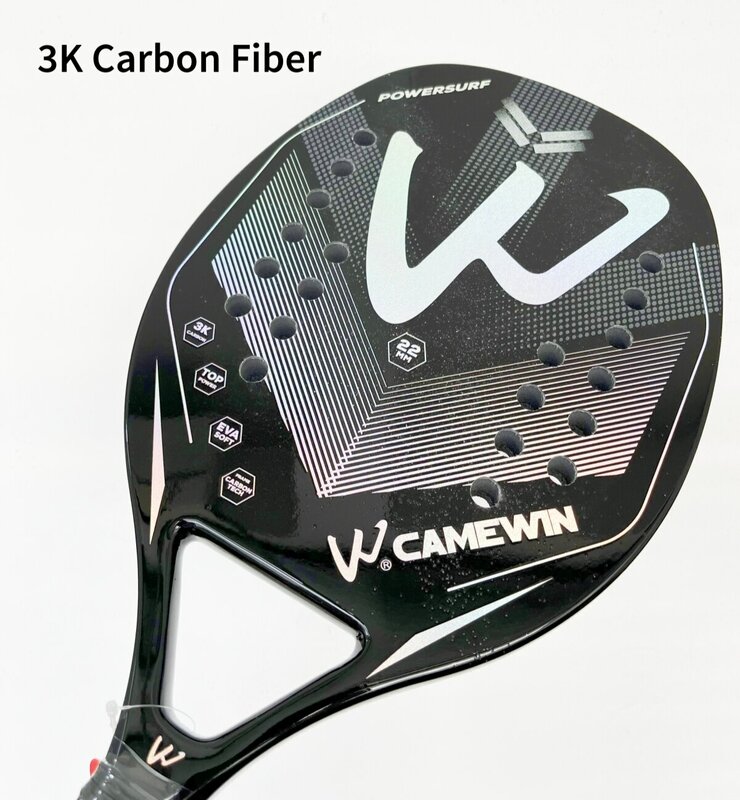 Racket Beach Tennis Camewin 3K Holographic Full Carbon Fiber Frame Feminino Masculina Kit Rude Surface Treatment Beginner