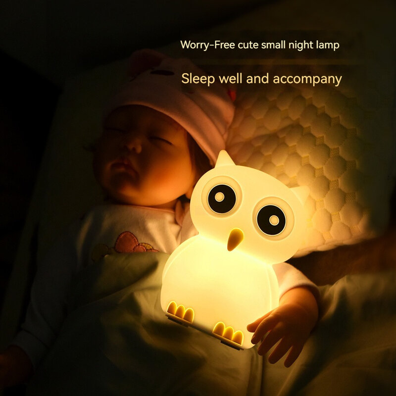 Creative silicone cartoon owl night light indoor bedside seven-colour atmosphere pat pat night light