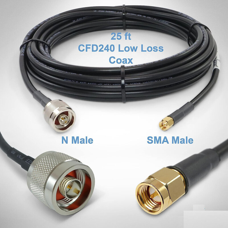 Matsutec-cabo coaxial de baixa perda, 25 pés, prêmio macho ssma para macho n, série 240, para 4g lte, 5g, modems/roteadores, presunto, ads-b, antena gps