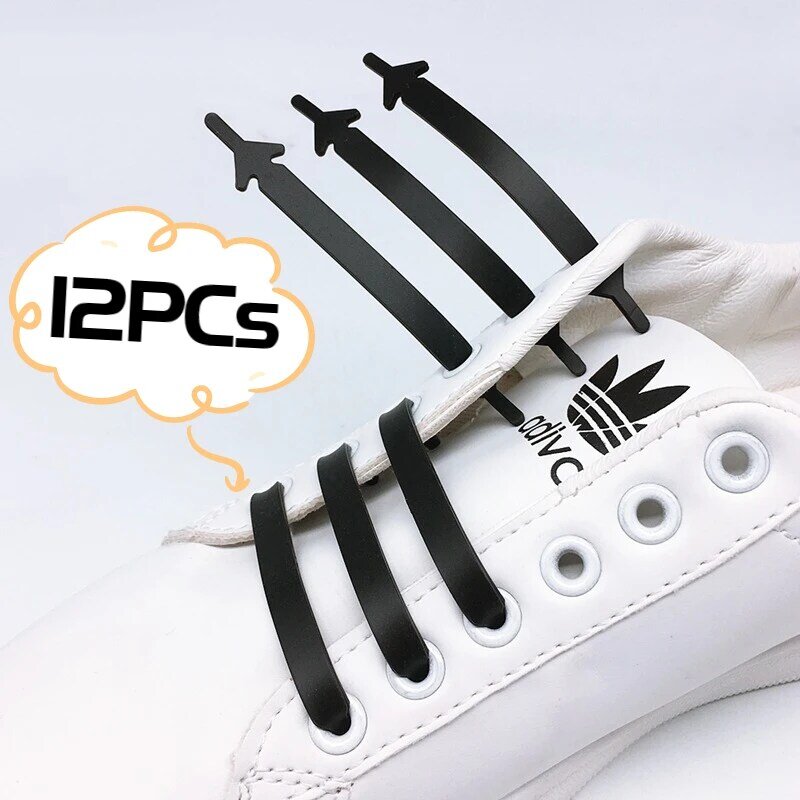 12pcs/lot Silicone Elastic Shoelaces Special No Tie Shoelace Lacing Shoestrings for Kid/Adult Lacing Rubber Sneakers Shoe Lace
