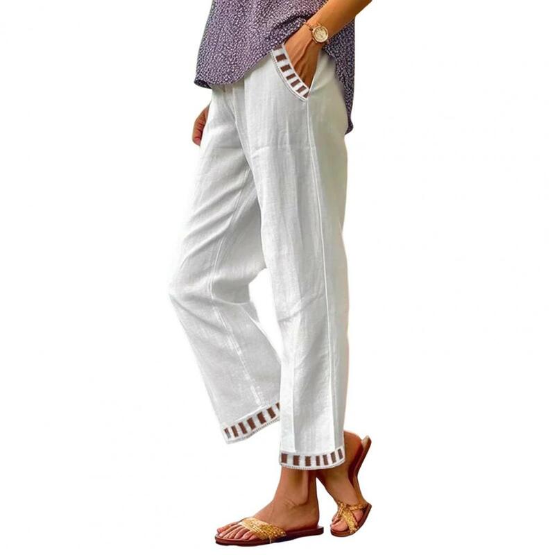 กางเกงขากว้างเอวยางยืดสำหรับผู้หญิงกางเกงลำลองทรงตรงฤดูใบไม้ร่วงมีรูสำหรับสตรีทแวร์
