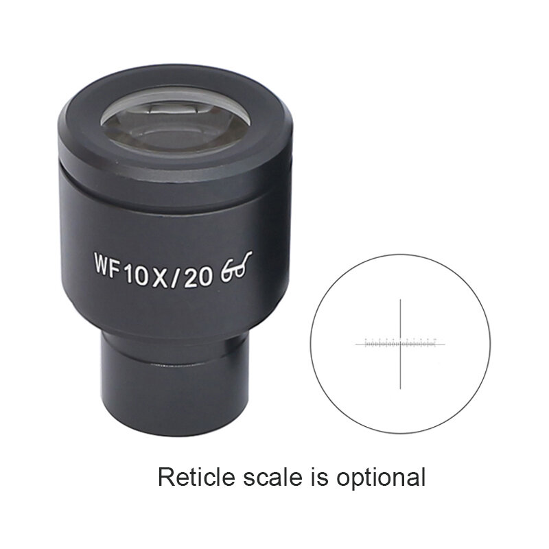 Microscópio High Eye-Point com escala de retículo, campo de visão, microscópio biológico, montagem ocular, 23,2mm, 20mm, WF10X