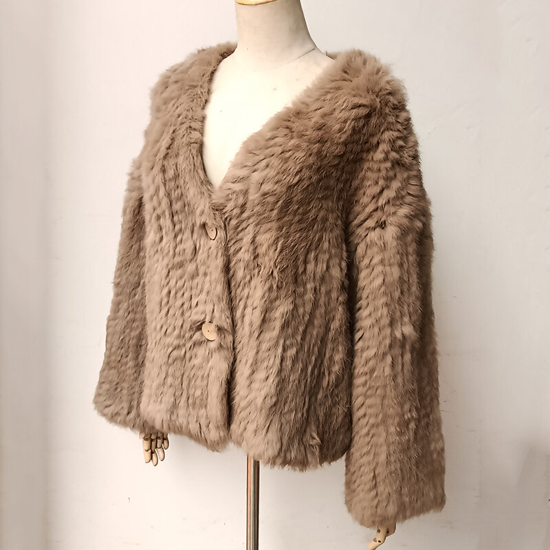 Real Rabbit Fur Coat Women Loose Fashion Warm Thick Genuine Fur Jacket Women Winter Natural Fur Outwear Female Coats