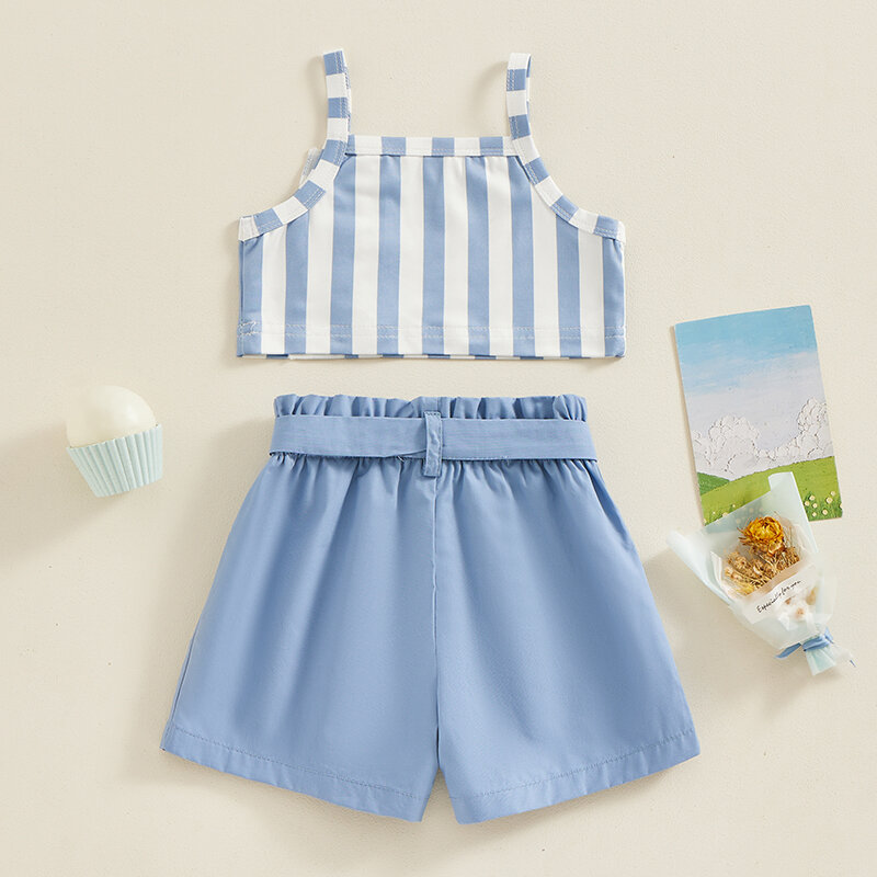 2 pezzi Set Toddler Kid Baby Girl Summer Outfit t-shirt senza maniche Crop Tank Top Solid Shorts Clothes Set