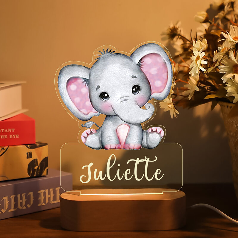 Персонализированная детская Ночная лампа в виде животного, акриловая лампа с именем под заказ для детской спальни, домашнее украшение для новорожденного, подарок на день рождения