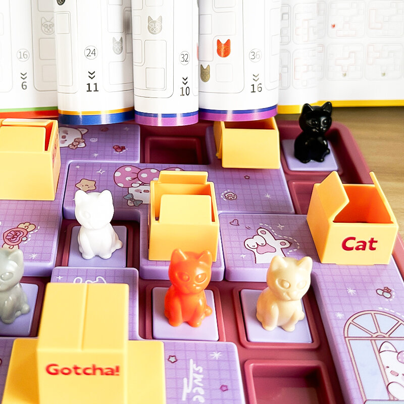 Jouet d'apprentissage Montessori pour enfants de 6 à 10 ans, boîtes de chat pour animaux de compagnie, puzzle de capture, jeux de société, entraînement à la pensée logique