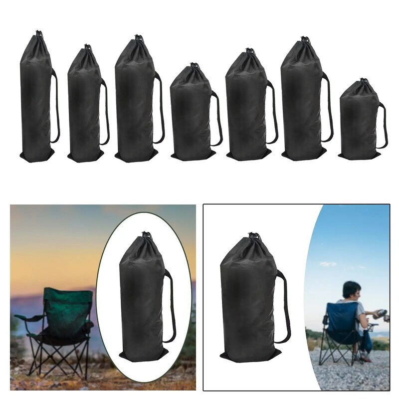 Saco de cadeira dobrável portátil preto com alça, resistente, pano oxford, cordão, saco de transporte, churrasco, viagem, caminhadas, ao ar livre
