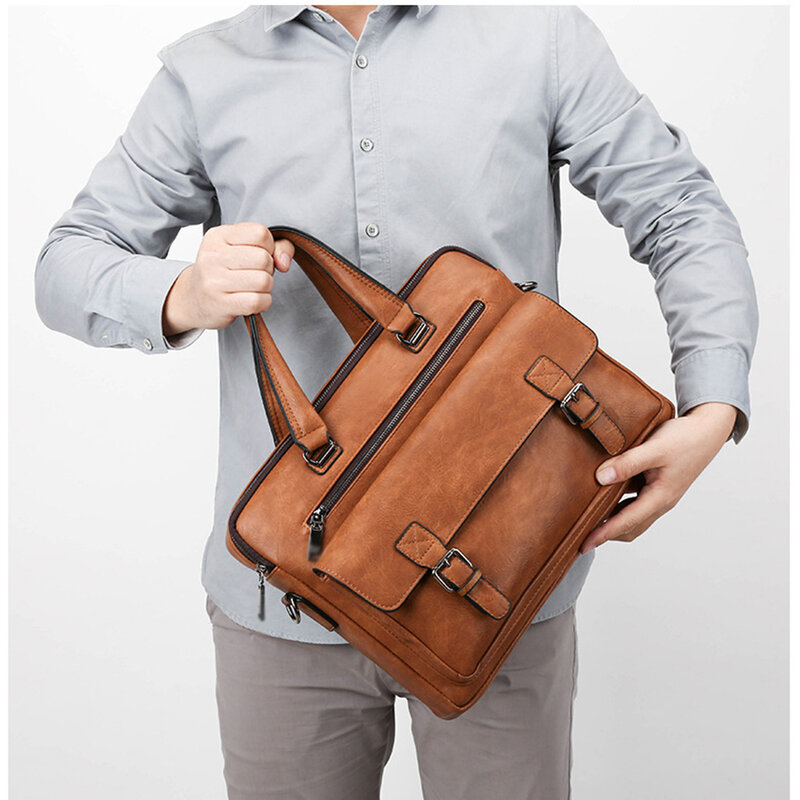 Сумка-мессенджер мужская кожаная, Модный чемоданчик на одно плечо для работы/путешествий/офиса, сумочка кросс-боди для компьютера/ноутбука