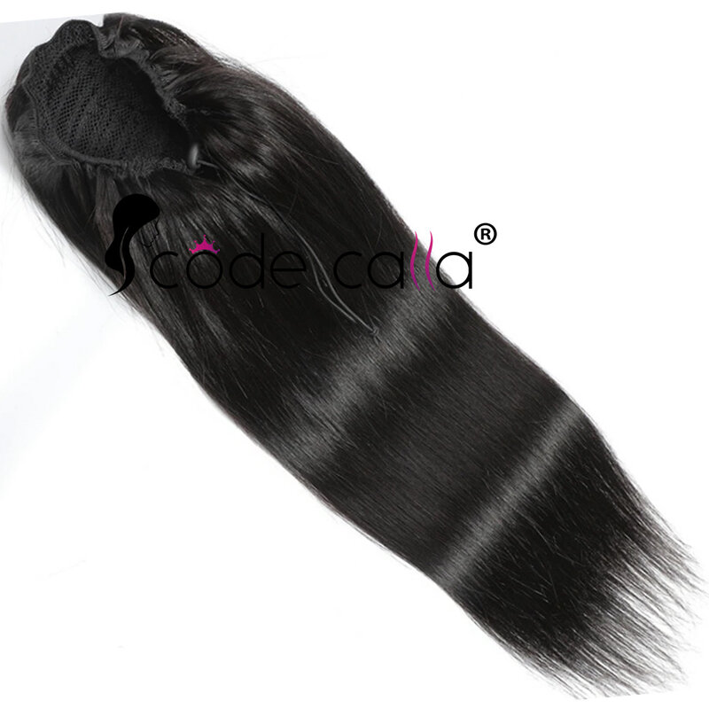 Ekor kuda panjang lurus, ekstensi rambut manusia dengan klip di tali serut UNTUK WANITA warna alami rambut manusia lurus