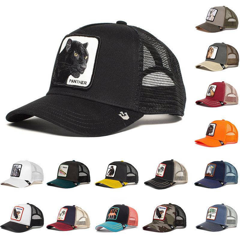 Модные бейсболки с вышивкой животных, мужские и женские Снэпбэк кепки в стиле хип-хоп, летняя дышащая сетчатая искусственная одежда унисекс, уличная одежда