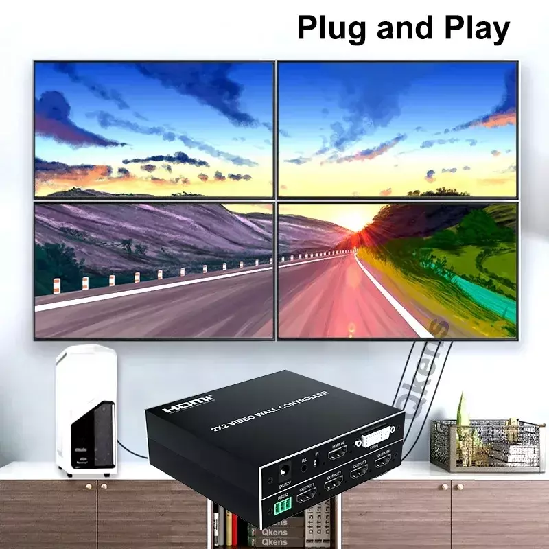 4K 2x2 Video Wall Controller 1080p TV Splicing Box 1x2 1x3 1x4 2x1 3x1 4x1 HDMI DVI Switch 4 Screen Splicer Video Wall Processor
