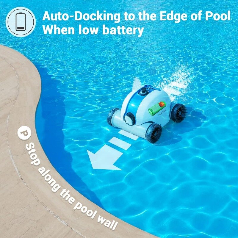 Limpador de piscina robótico sem fio, aspirador de piscina automático, bateria recarregável, IPX8 impermeável, até 861 pés quadrados, 60 minutos a 90 minutos