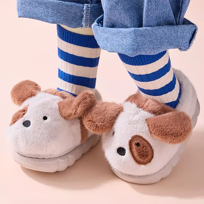 Autumn Winter Children Cotton Slippers For Girls Boys Cute Cartoon Baby Flip Flops Plus Velvet Warm Kids Anti-slip Home Shoes
