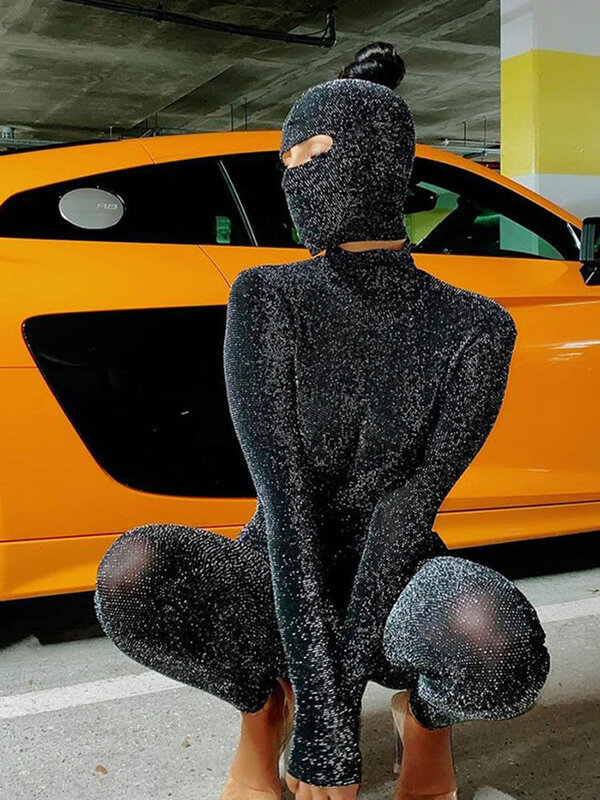 Mono ajustado de manga larga con espalda descubierta para mujer, ropa de calle de Color negro sólido, otoño e invierno, 2024