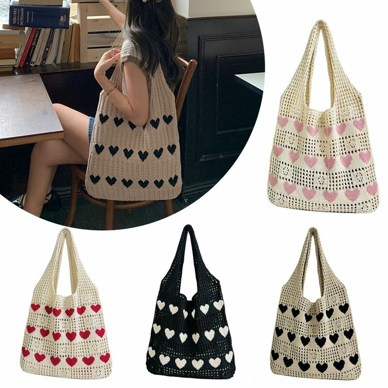 Hollow Knitted Handbags Casual Large Capacity Woven Beach Purses Handle Totes Shopping