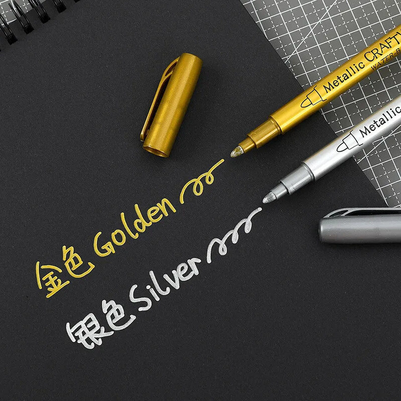 أقلام ماركر للفرشاة المعدنية بلون ذهبي وفضي ، علامة فنية دائمة ، مانغا حرفية ، مستلزمات مكتبية مدرسية ، 3 * ، 6 *
