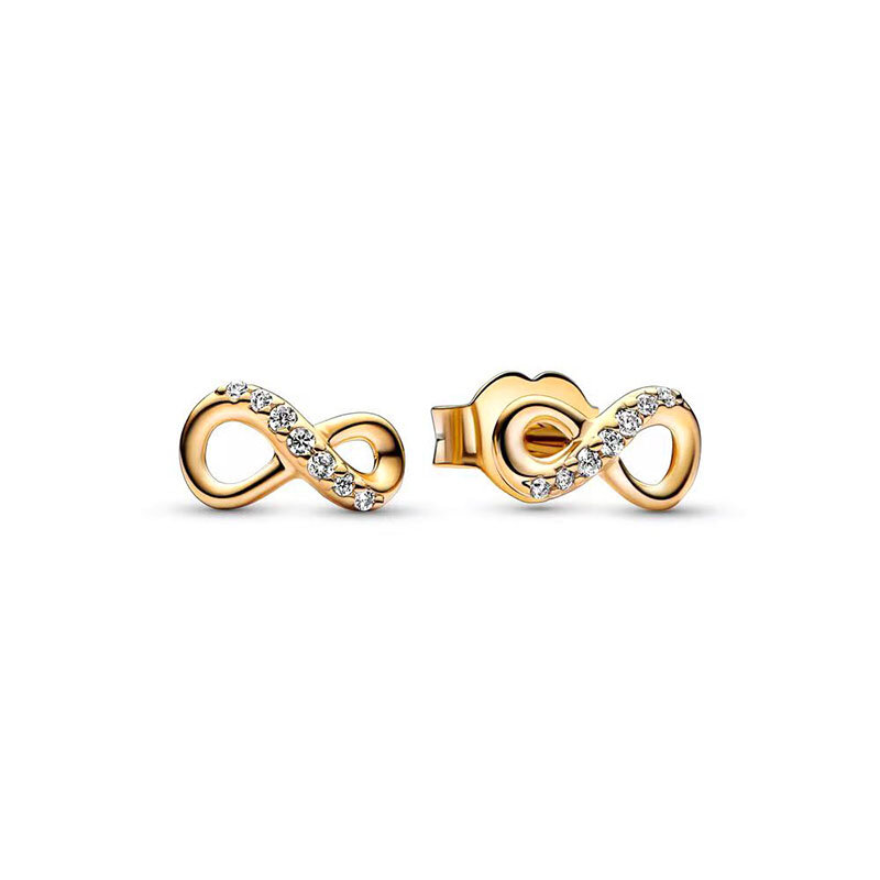 925 Sterling Silver Earring Sparkling Circle & Infinity Stud Earrings Square Sparkle Stud Earrings Pandor Fine Jewelry Women DIY
