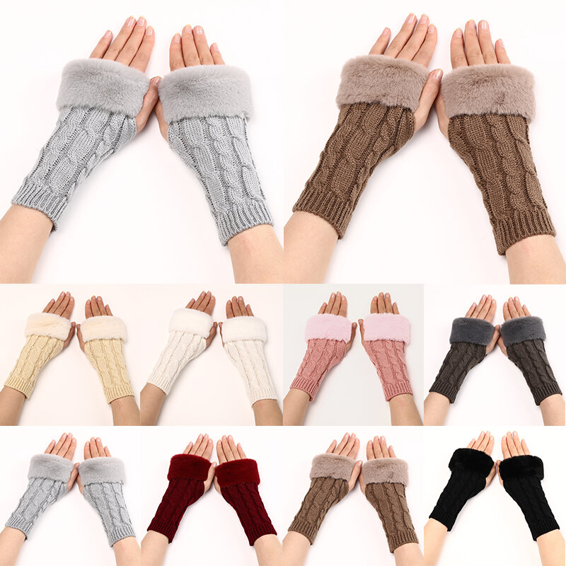 Gloves For Women Warm Arm Sleeves Autumn Winter Knitted Fingerless Gloves Protection Hand Mittens All-match Decorative Sleeves