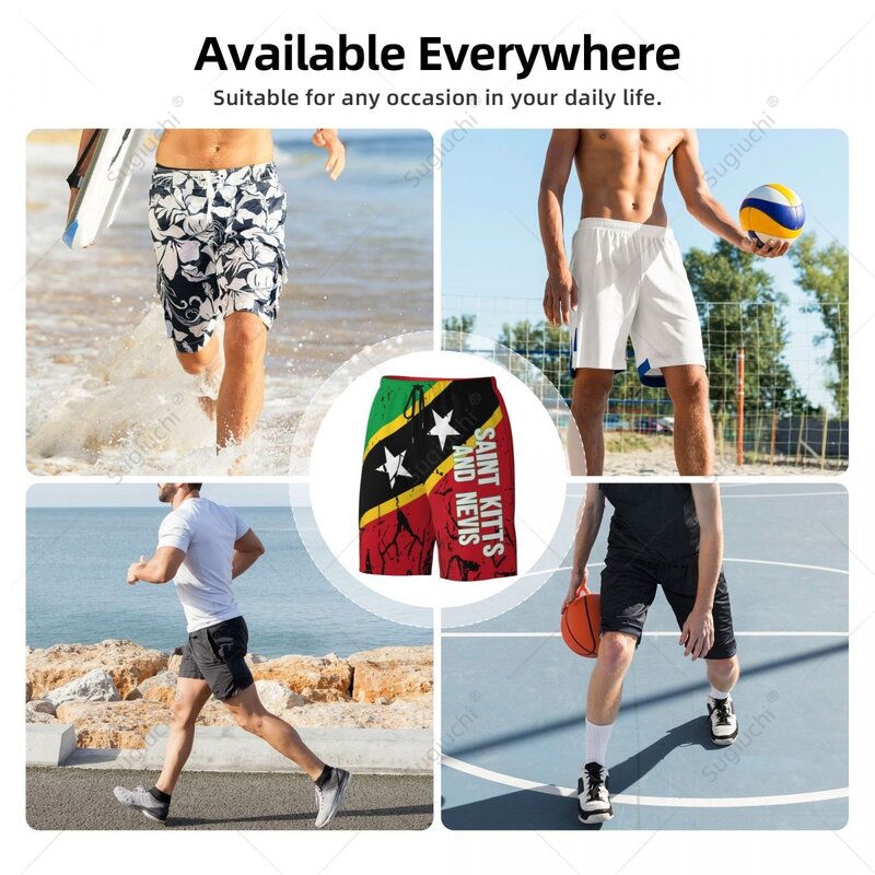 Men's Saint Kitts And Nevis Flag Beach Pants Board Shorts Surfing Boys Soccer Cycling Swimwear Running Polyester