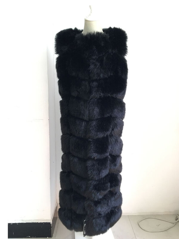 Zadorin Luxe 10 Stappen Vrouwen X-Lange Faux Vos Bont Vest Furry Soft Fur Jacket Dikke Warme Vintage Overjas streetwear