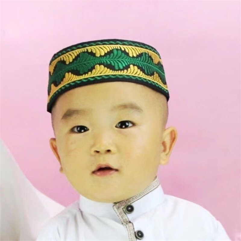 Muslim Child Hat Freeshipping Embroidered Cap Prayer Kufi Islam Bonnet Islamic Hijab Flat Saudi Arabia Turban Headwraps