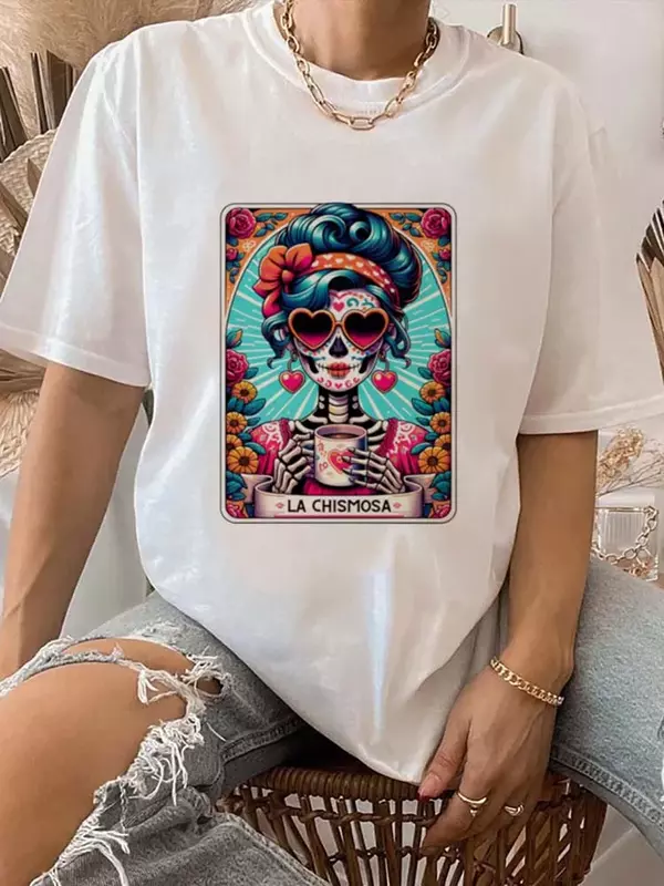 Женская футболка с коротким рукавом La Chismosa, летняя женская футболка с принтом, модная базовая футболка с мультяшным принтом и милым принтом