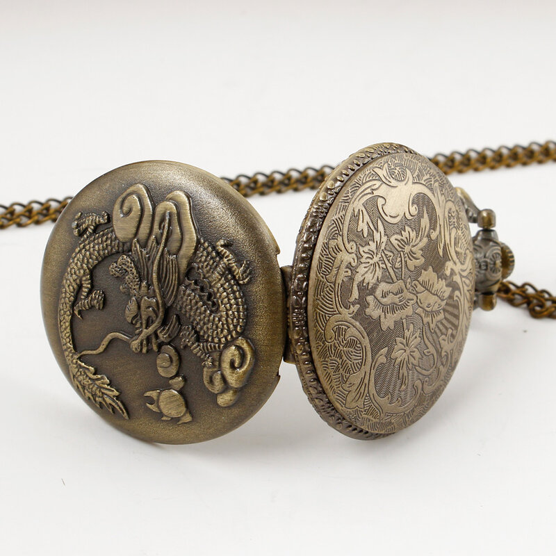 Montre de poche à quartz au design de dragon chinois antique pour hommes, personnalité rétro, collier cool