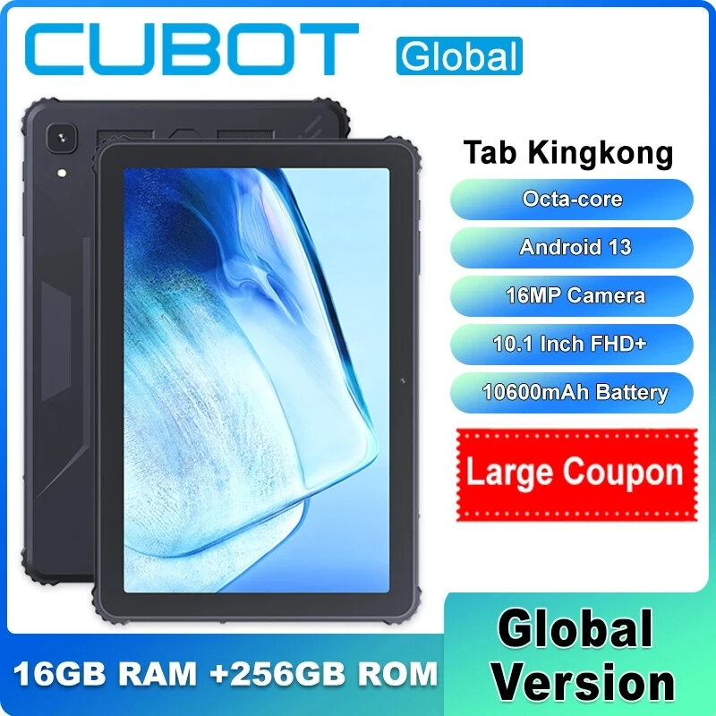 Cubot TAB KINGKONG Tablet kasar, 10.1 inci FHD + Android 13 16GB + 256GB octa-core baterai 10600mAh IP68 kamera 16mp