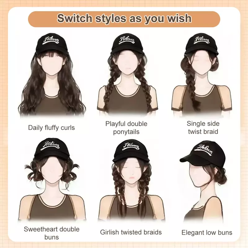 ALXNAN parrucche sintetiche cappello nero con parrucca per capelli berretto berretto cappello parrucche per le donne festa quotidiana capelli naturalmente resistenti al calore