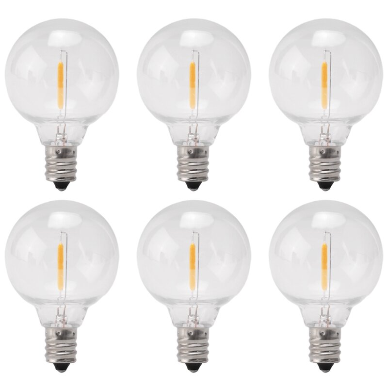 Lâmpadas de substituição para luzes solares, lâmpadas globo inquebráveis, branco quente, G40, base de parafuso E12, 6pcs