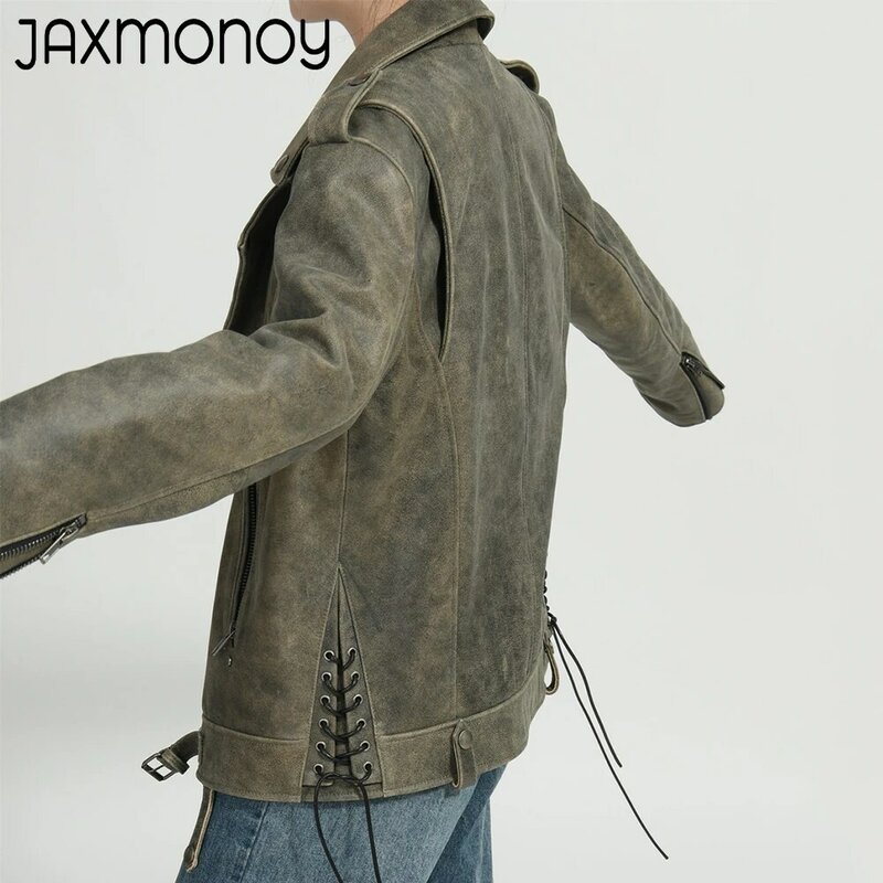 Jaxmonoy giacca in vera pelle da donna primavera moda cappotto in vera pelle sciolto Lady autunno soprabito di alta qualità 2024 nuovo arrivo